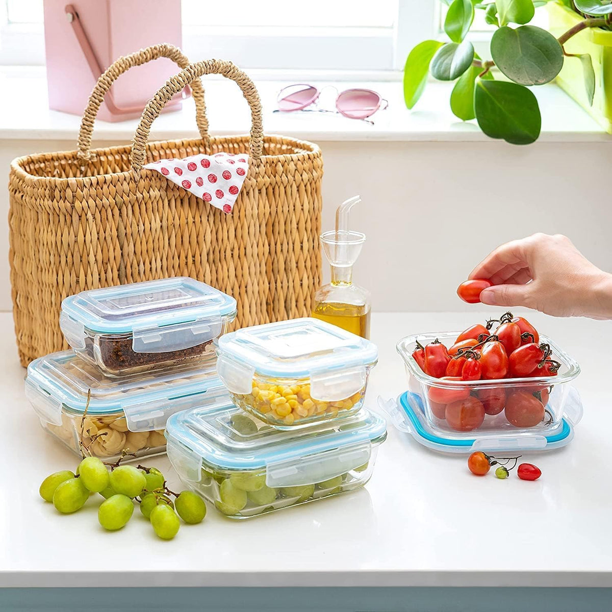 10-Piece Glass Meal Prep Containers with Lids, Food Storage | Airtight Glass Food Storage Containers, Snap-Lock Leakproof Lids, Bpa-Free, Stackable, Microwave, Oven & Dishwasher Safe