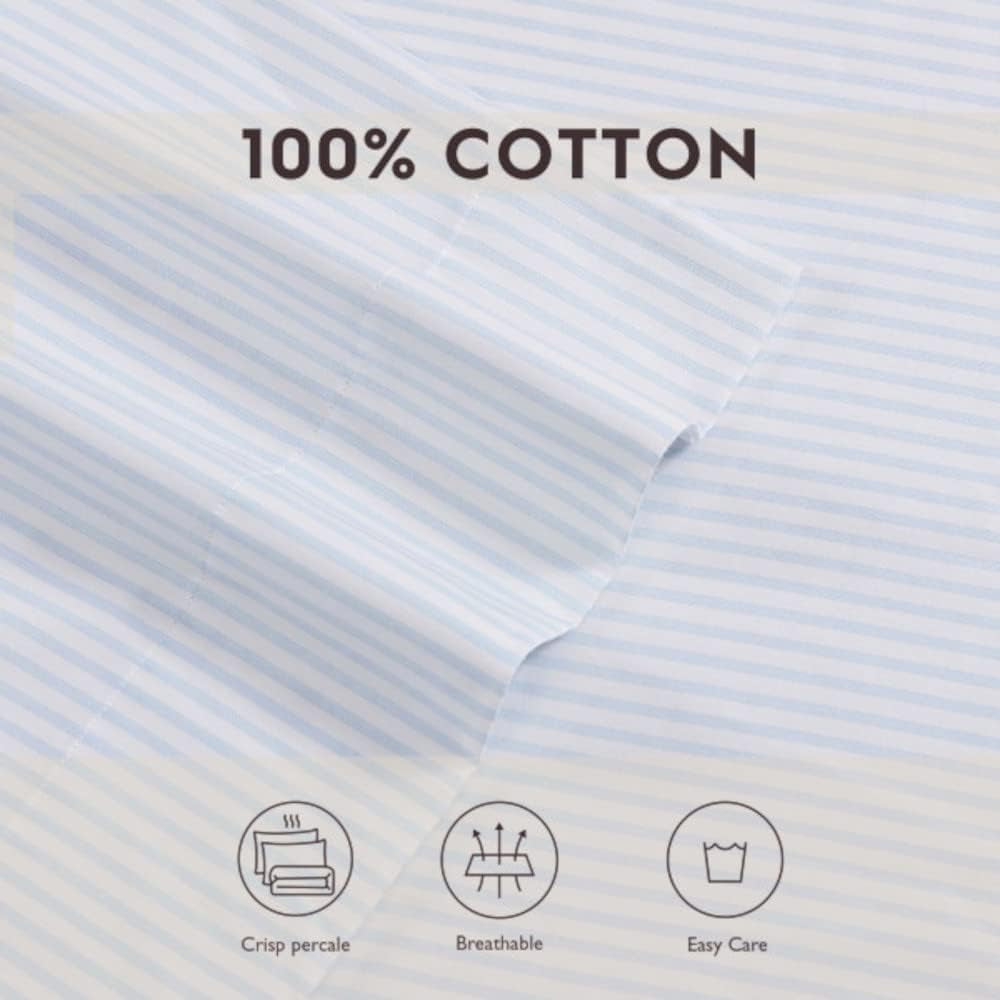 Laura Ashley Home - Standard Pillowcase Set, Breathable Percale Cotton Bedding, Crisp & Cool Home Decor (Ramona Blue, 2 Piece) (USHSHC1226257)