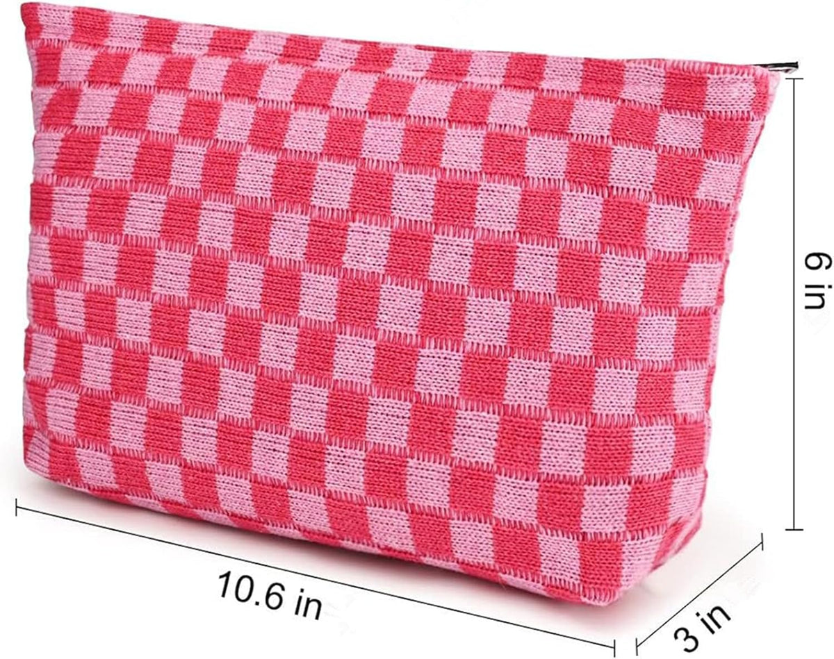 Cosmetic Bags for Women - Corduroy Cosmetic Bag Aesthetic Women Handbags Purses Smile Dots Makeup Organizer Storage Makeup Bag Girls Case Bags (Q-Checkered Khaki)