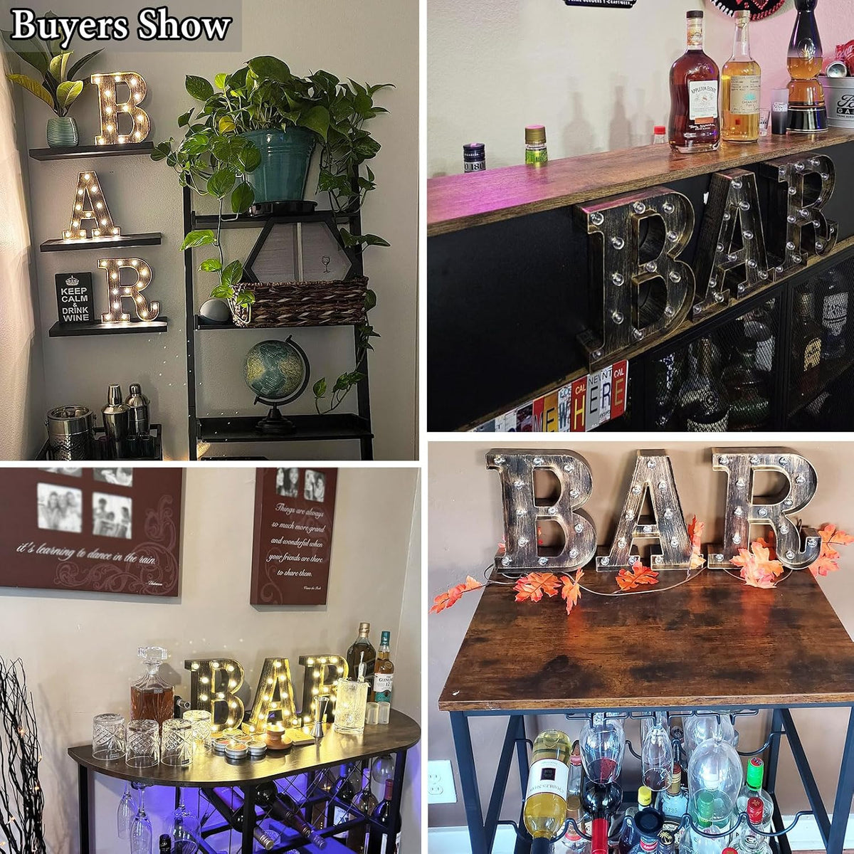 Light up BAR Sign, LED Vintage Letters Home Decor Name Signs - Illuminated Marquee Letter Sign Lights - Battery Operated - Lighted Accessories & Decorations