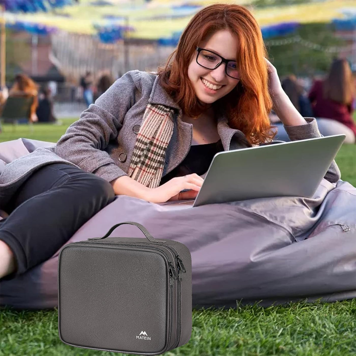 Cord Organizer Bag with Adjustable Divider, DJ Electronic Storage | Cable File Bag, Charger Organizer Box, Double Layer, Shockproof, Tech Accessories, Cord Bag Organizer, Double Layer, Grey