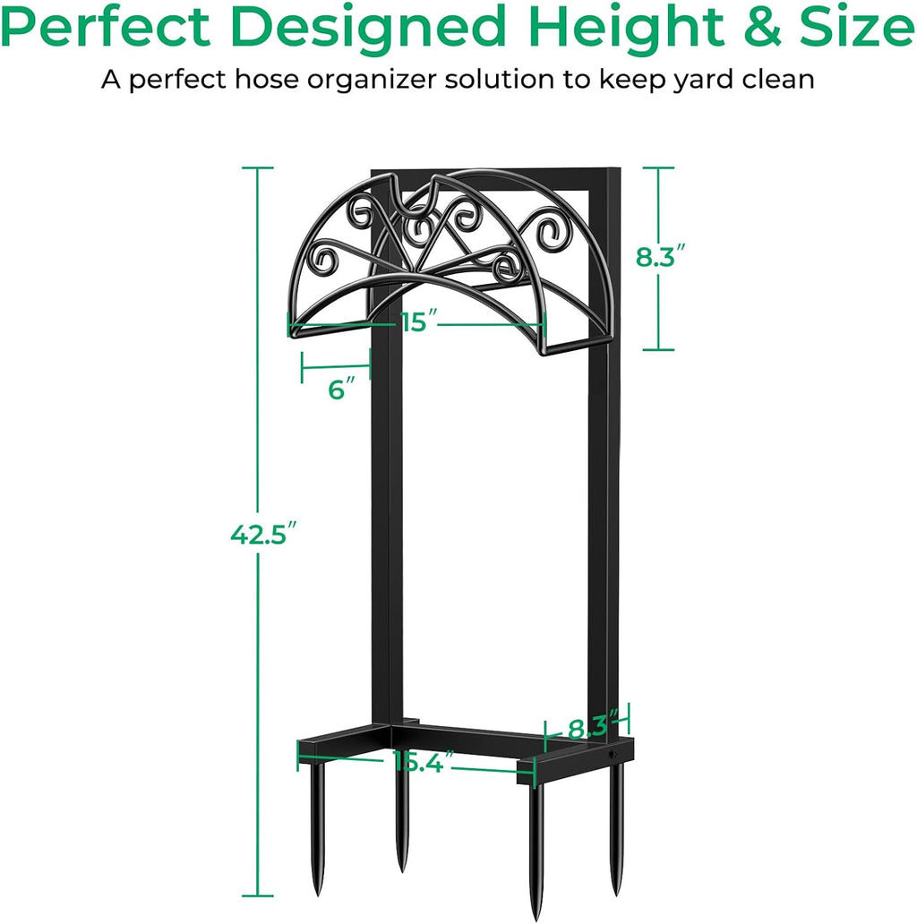 Garden Hose Holder, Heavy Duty Stand for 160FT Hose with 4 Spikes | Thick Metal Frame, 250 Lbs Load Capacity, Dual-Layer Powder Coating for Outdoor Durability, Nozzle Grooves, Easy Assembly