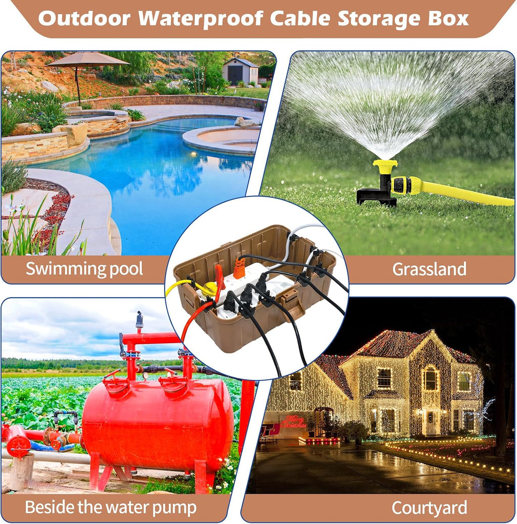 Large Outdoor Electrical Box(12.5X8.5X5Inch),Ip54 Waterproof Outdoor Outlet Covers,Weatherproof Extension Cord Covers Protect Outlet,Plug,Timer,Power Strip,Holiday Light,Brown