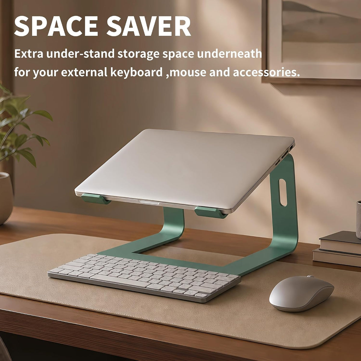 Ergonomic Laptop Stand, Premium 5Mm Aluminum Riser for 10-15.6 Inch Notebook Computer, Tool-Free Detachable Elevator Holder for Desk Office, Sturdy Riser for Eye-Level Neck Relief, Green