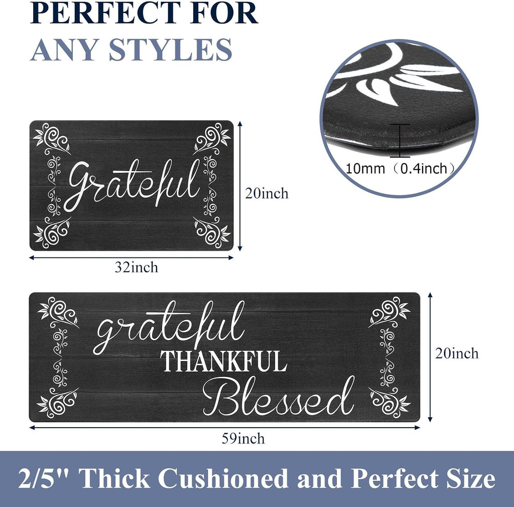 anti Fatigue Kitchen Mat Set of 2, Cushioned Kitchen Mats for Floor | Non Slip Waterproof Kitchen Rug and Runner Set, Farmhouse PVC Foam Comfort Mat Floor Carpet for Sink, Standing Desk, Laundry