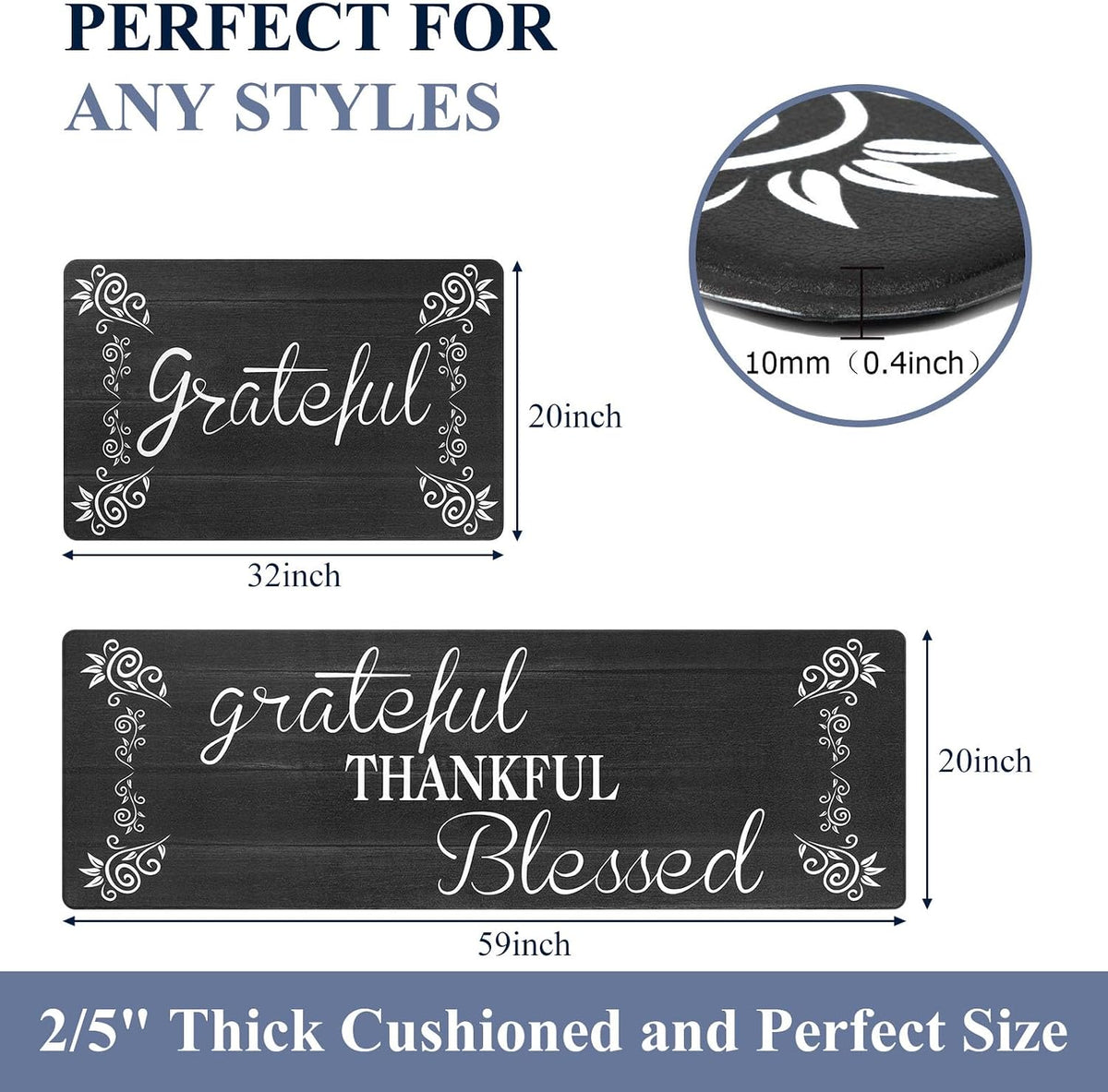 anti Fatigue Kitchen Mat Set of 2, Cushioned Kitchen Mats for Floor | Non Slip Waterproof Kitchen Rug and Runner Set, Farmhouse PVC Foam Comfort Mat Floor Carpet for Sink, Standing Desk, Laundry