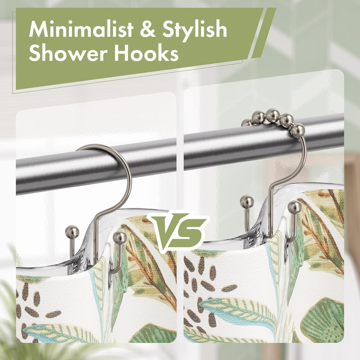 Shower Curtain Hooks, 12PCS Rust-Resistant Metal Double Shower Curtain Rings for Curtain Rolling Shower Hooks, Shower Rings for Bathroom Shower Curtain Rod, Nickel
