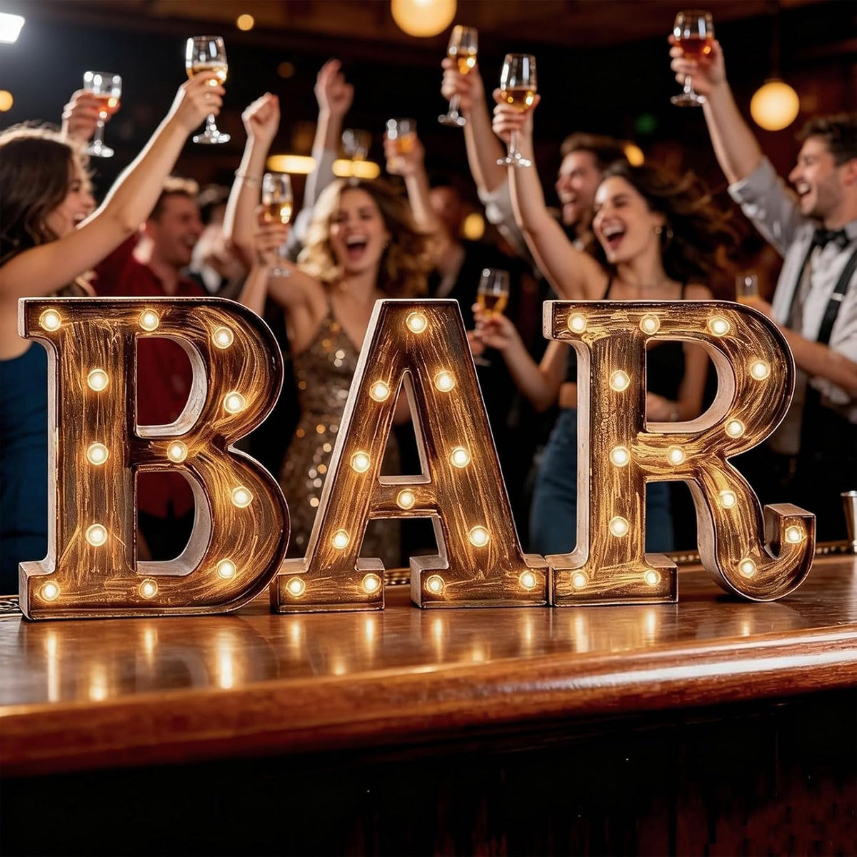 Light up BAR Sign, LED Vintage Letters Home Decor Name Signs - Illuminated Marquee Letter Sign Lights - Battery Operated - Lighted Accessories & Decorations