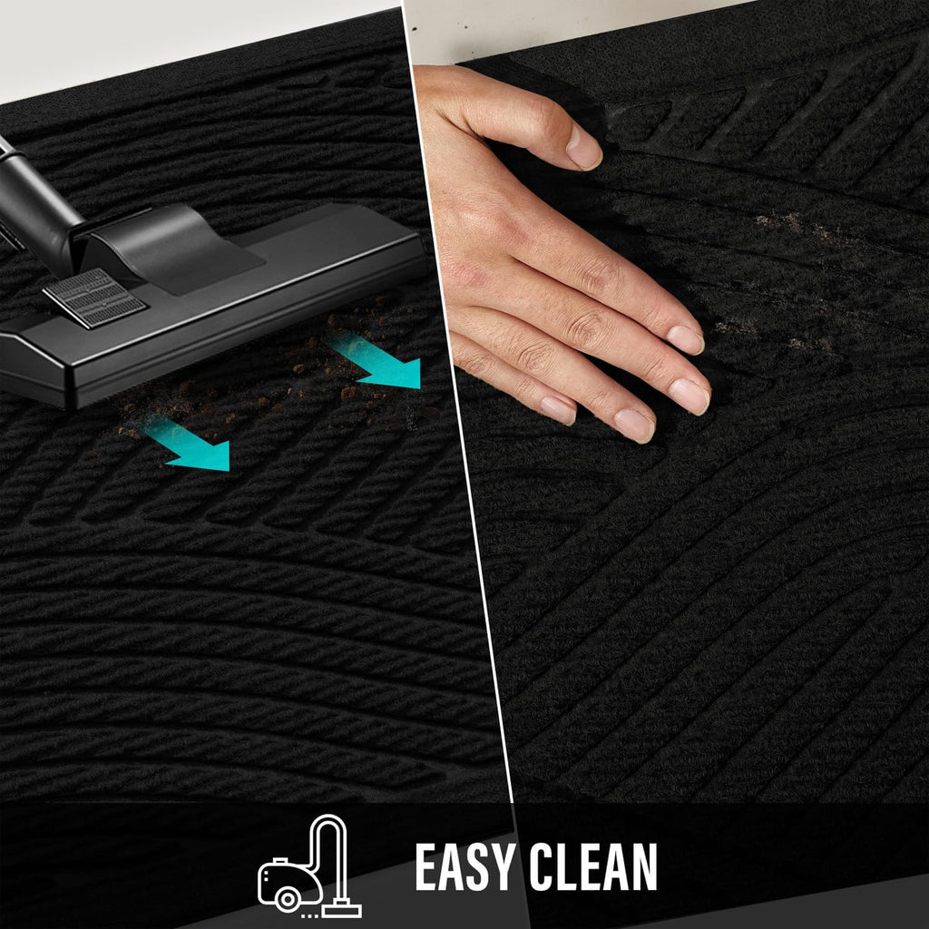 Sturdy Front Door Mat, Absorbent Muddy Dirt Resist Welcome Door Mats Outdoor Indoor, Stain and Fade Resistant, Non-Slip Backing Entry Mat Low Profile Doormat for Entryway, 60×36, Black