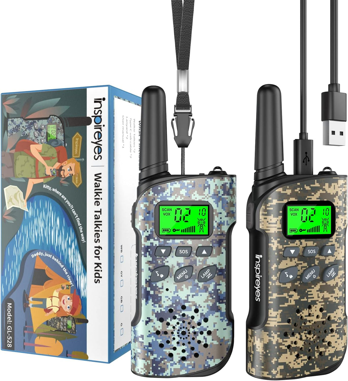 Kids Walkie Talkies, Rechargeable 2 Pack Long Range 2-Way Radios | Toys for Boys Girls 3–12, 48H Battery, Clear Audio, VOX Hands Free, Flashlight, Camping Toy, Hiking, Birthday Christmas Gift