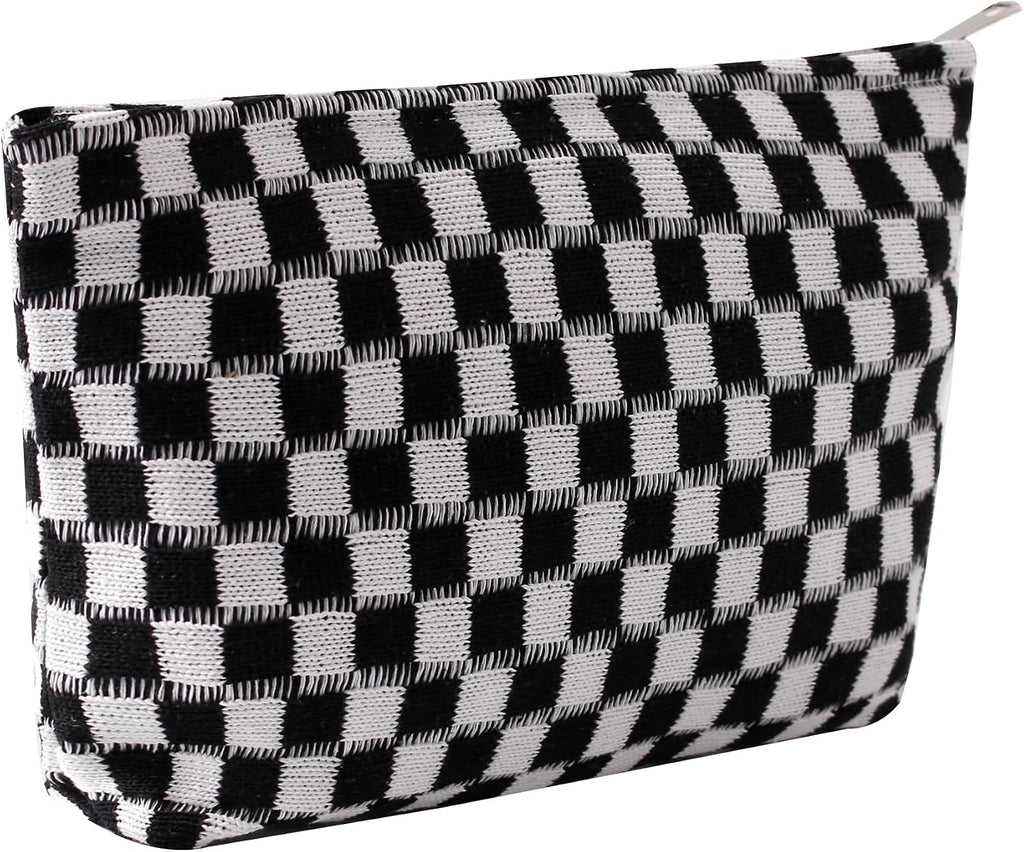 Cosmetic Bags for Women - Corduroy Cosmetic Bag Aesthetic Women Handbags Purses Smile Dots Makeup Organizer Storage Makeup Bag Girls Case Bags (Q-Checkered Black)