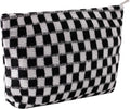 Cosmetic Bags for Women - Corduroy Cosmetic Bag Aesthetic Women Handbags Purses Smile Dots Makeup Organizer Storage Makeup Bag Girls Case Bags (Q-Checkered Black)