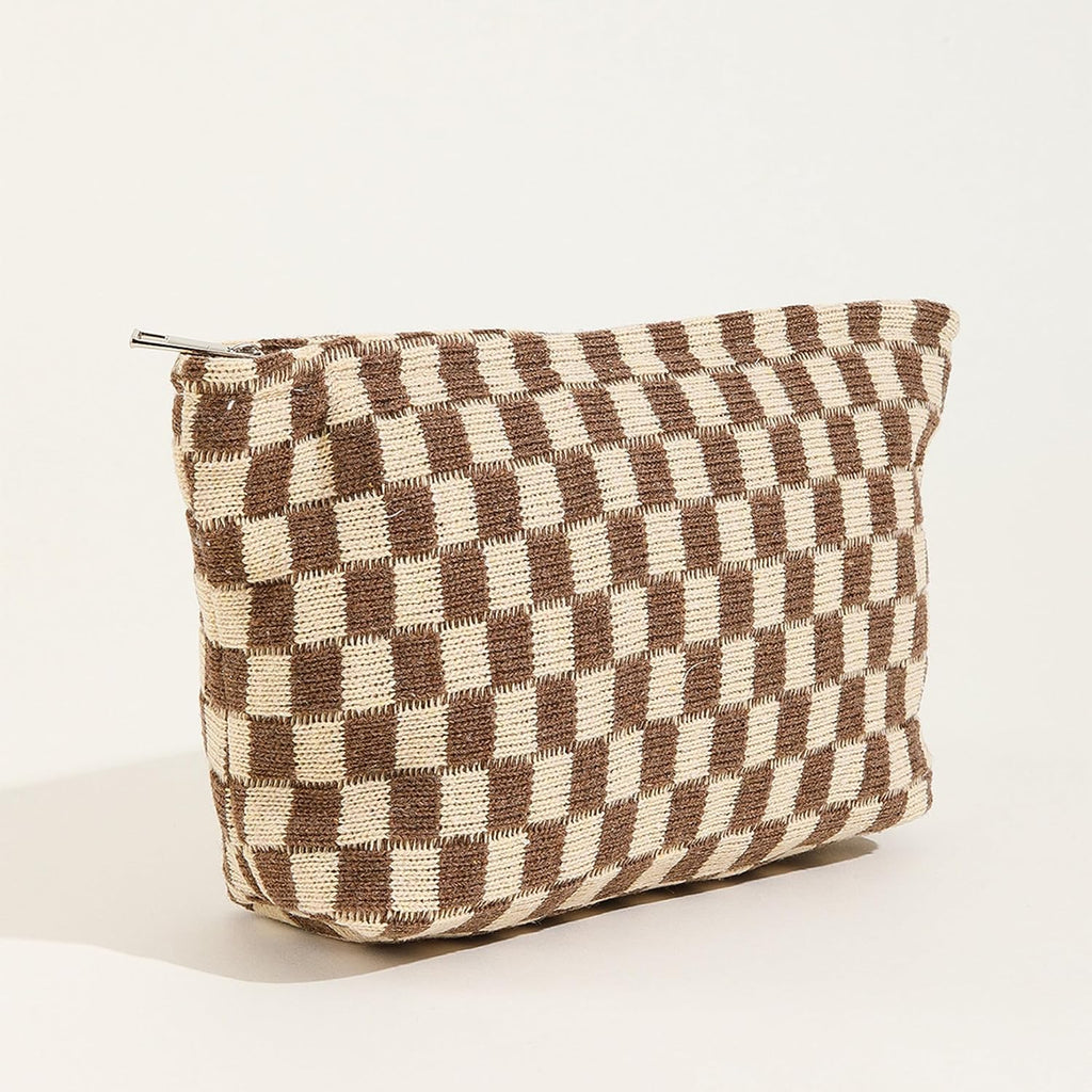 Cosmetic Bags for Women - Corduroy Cosmetic Bag Aesthetic Women Handbags Purses Smile Dots Makeup Organizer Storage Makeup Bag Girls Case Bags (Q-Checkered Khaki)