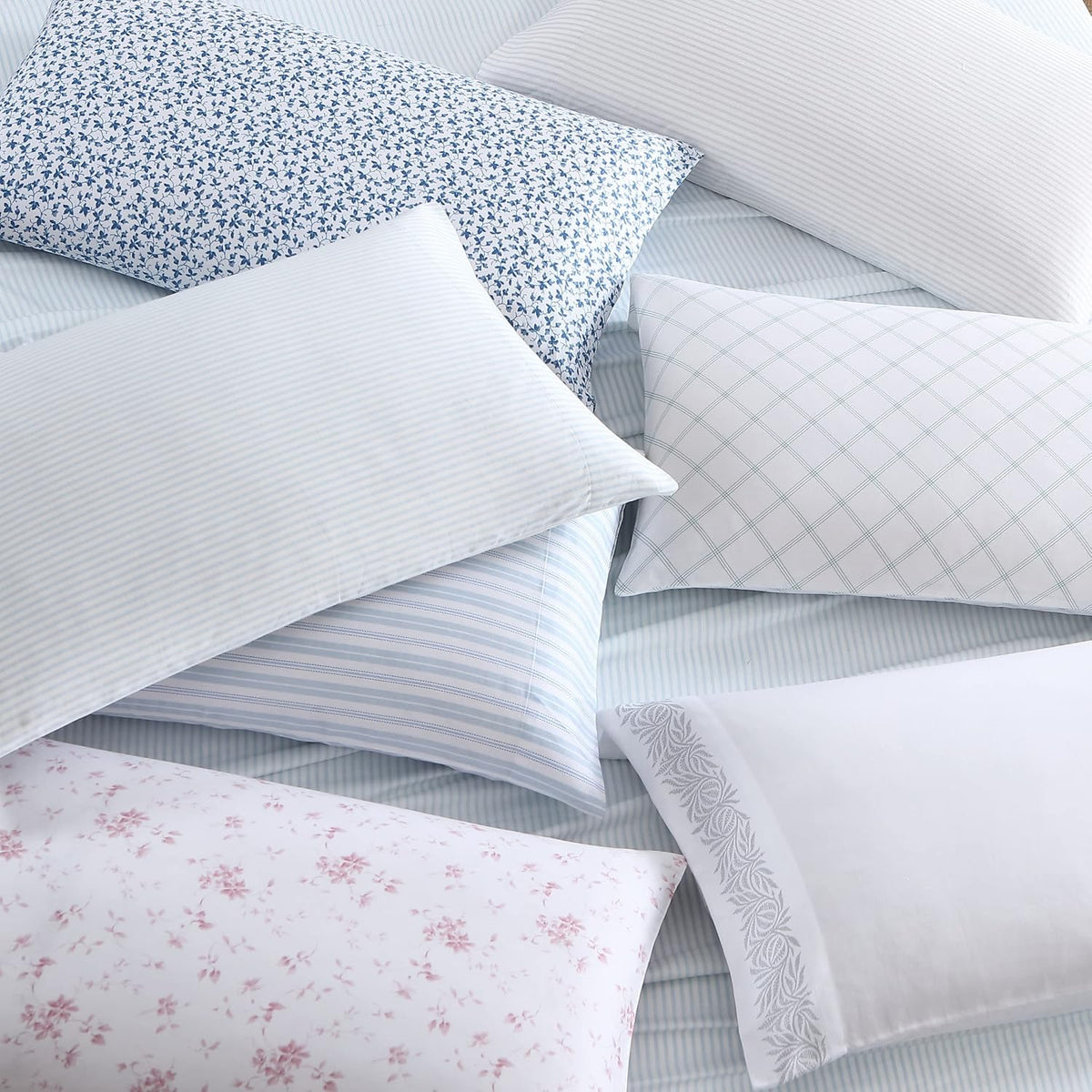 Laura Ashley Home - Standard Pillowcase Set, Breathable Percale Cotton Bedding, Crisp & Cool Home Decor (Ramona Blue, 2 Piece) (USHSHC1226257)
