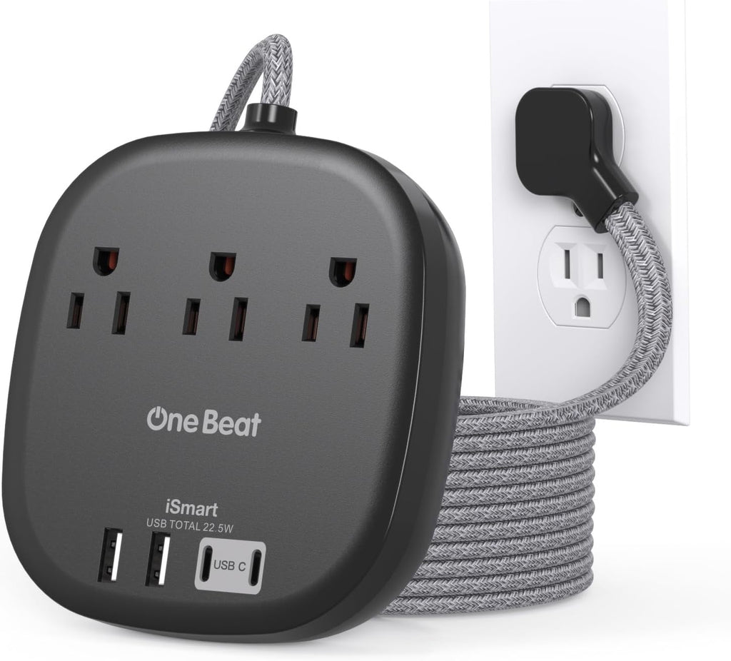 Cruise Ship Travel Essentials, 22.5W/4.5A Flat Plug Power Strip, Black | 6Ft Extension Cord, 3 Outlets 4 USB Ports (2 USB C) Cruise Approved Power Strip No Surge Protection, Desktop Charging Station