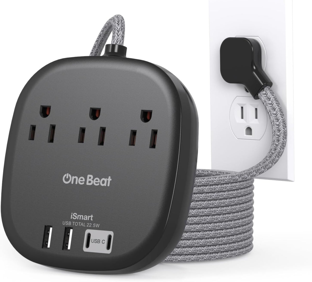 Cruise Ship Travel Essentials, 22.5W/4.5A Flat Plug Power Strip, Black | 6Ft Extension Cord, 3 Outlets 4 USB Ports (2 USB C) Cruise Approved Power Strip No Surge Protection, Desktop Charging Station