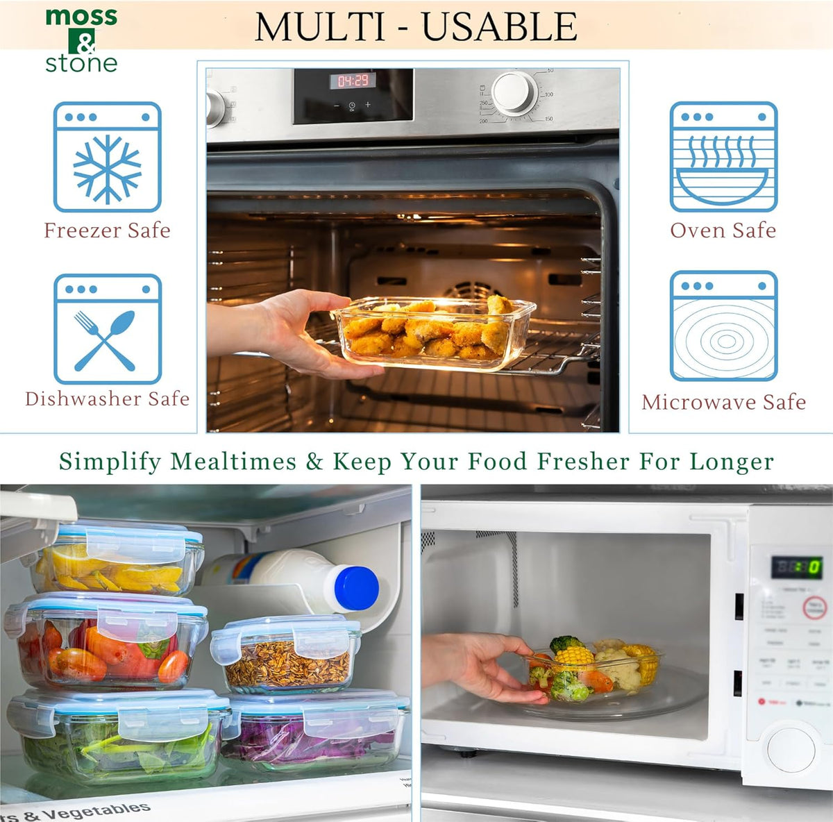 10-Piece Glass Meal Prep Containers with Lids, Food Storage | Airtight Glass Food Storage Containers, Snap-Lock Leakproof Lids, Bpa-Free, Stackable, Microwave, Oven & Dishwasher Safe