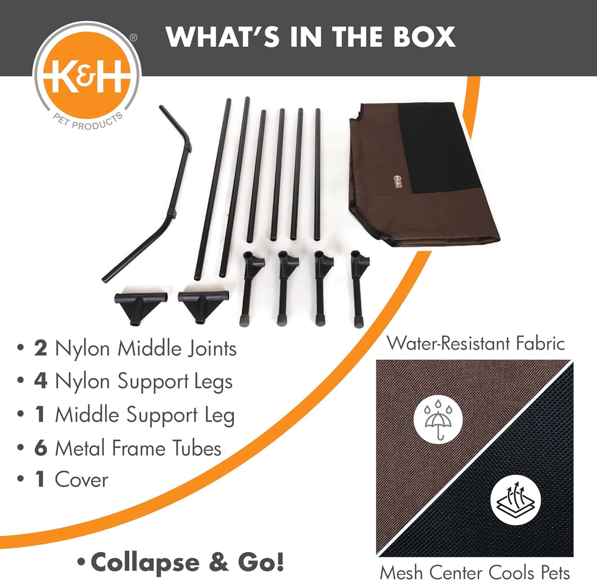 K&H Outdoor Elevated Dog Bed, Cooling Raised Dog Bed, Chocolate, XL 50X32In | Cool Comfort Outdoors, X-Large Dog Cot with Hammock Support, Washable Dog Bed, Metal Frame, Quick-Dry Mesh