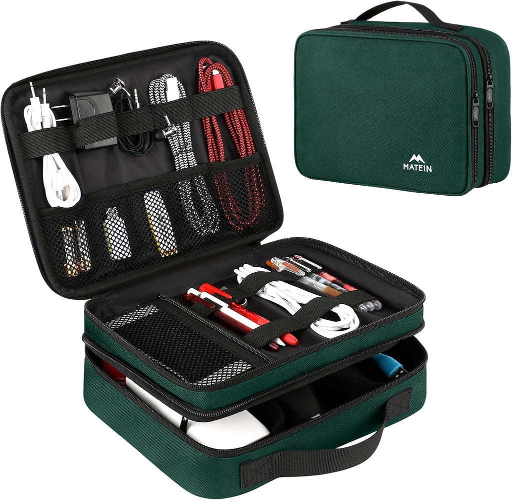 Electronics Travel Organizer, Double Layers Charger Organizer Bag | with Sturdy Handle for Travel Accessories, Tech Gifts for Men and Women, Medium Tech Case for Cable Management, Peacock Blue