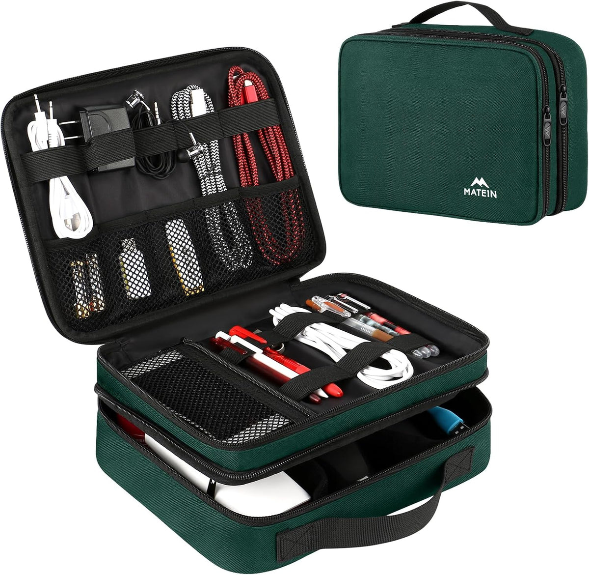 Electronics Travel Organizer, Double Layers Charger Organizer Bag | with Sturdy Handle for Travel Accessories, Tech Gifts for Men and Women, Medium Tech Case for Cable Management, Peacock Blue