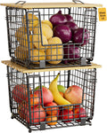 2 Pack Stackable Potato Onion Bins, Pantry Organizers and Storage | Wire Basket with Breathable Design for Garlic Fruits Vegetables Storage, Kitchen Counter Organizer