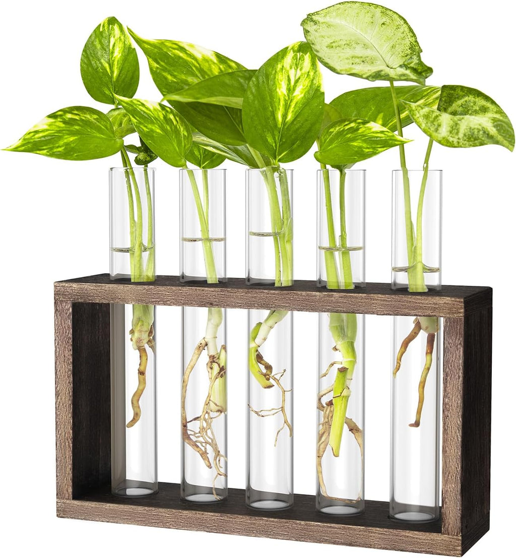 Propagation Station, Plants Terrarium, Plants Lover Gifts for Women,Plant Cutting Holder Home Décor,Gifts for Women,House Warming New Home-5 Tubes-Brown
