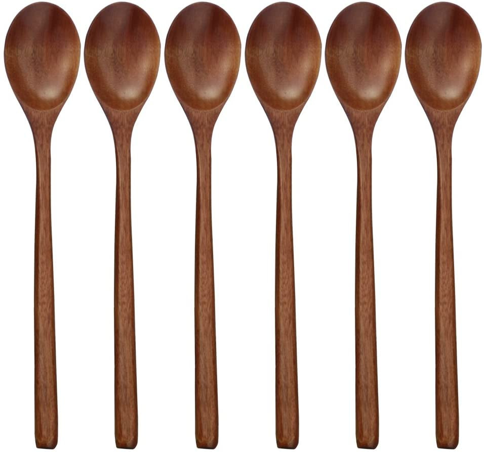 9" Korean Wooden Spoons for Eating,  6 Pieces Small Wood Spoons | Wood Spoons for Eating Made by Smooth Natural Wood with Japanese Style for Daily Meals & Stirring, Nanmu