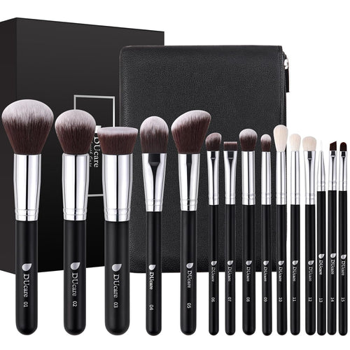 Makeup Brushes with Travel Bag 15Pcs Makeup Brush Set | Premium Synthetic Powder Foundation Contour Blush Concealer Eye Shadow Blending Liner Make up Brush Kit