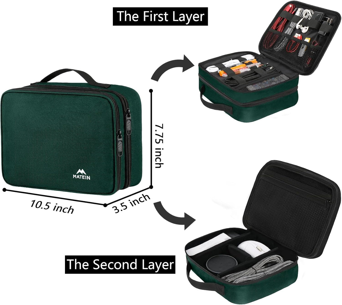Electronics Travel Organizer, Double Layers Charger Organizer Bag | with Sturdy Handle for Travel Accessories, Tech Gifts for Men and Women, Medium Tech Case for Cable Management, Peacock Blue