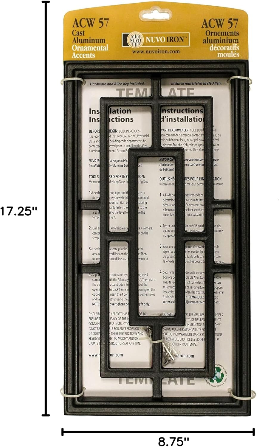 Decorative Insert for Fencing, Gates, Home, Garden - Rectangle, 17"
