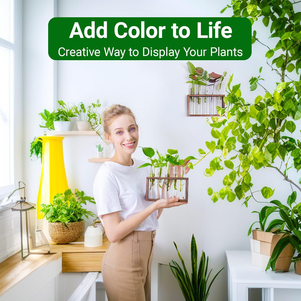 Propagation Station, Plants Terrarium, Plants Lover Gifts for Women,Plant Cutting Holder Home Décor,Gifts for Women,House Warming New Home-5 Tubes-Brown