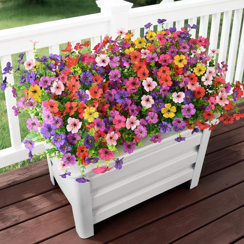 Artificial Flowers for Outdoor Faux Plants Fake Flowers Spring Decor | 12 Bundles Faux Silk Colorful Daisy Realistic UV Resistant for outside Home Planter Window Porch Patio Yard Decoration