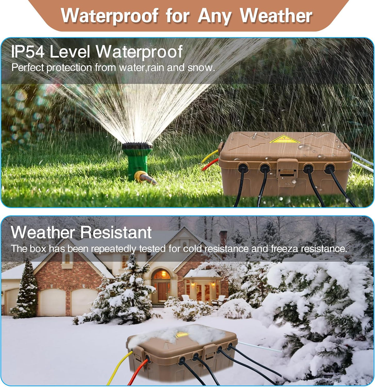 Large Outdoor Electrical Box(12.5X8.5X5Inch),Ip54 Waterproof Outdoor Outlet Covers,Weatherproof Extension Cord Covers Protect Outlet,Plug,Timer,Power Strip,Holiday Light,Brown