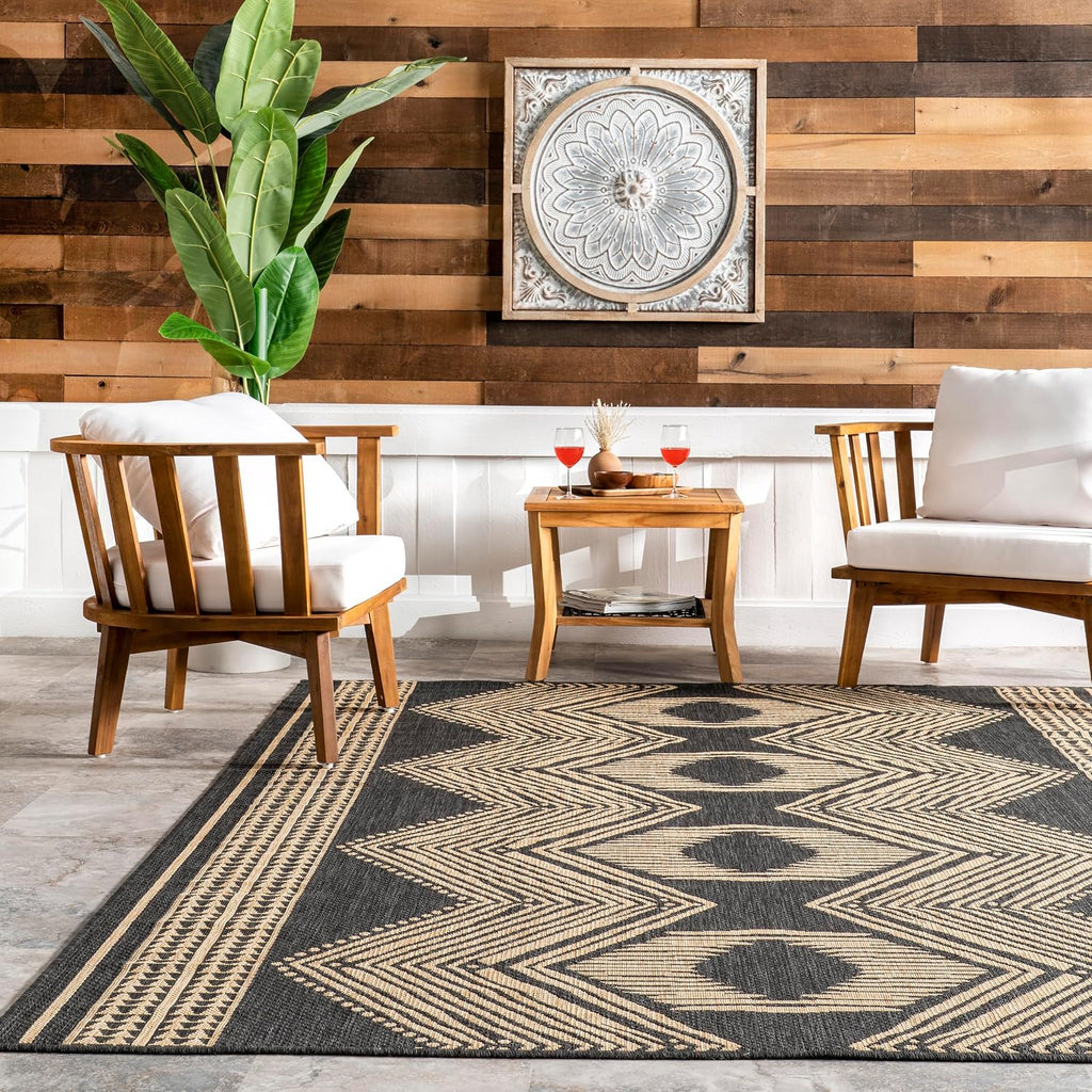 Ranya Dark Grey Geometric Indoor/Outdoor Area Rug, 5' X 8'