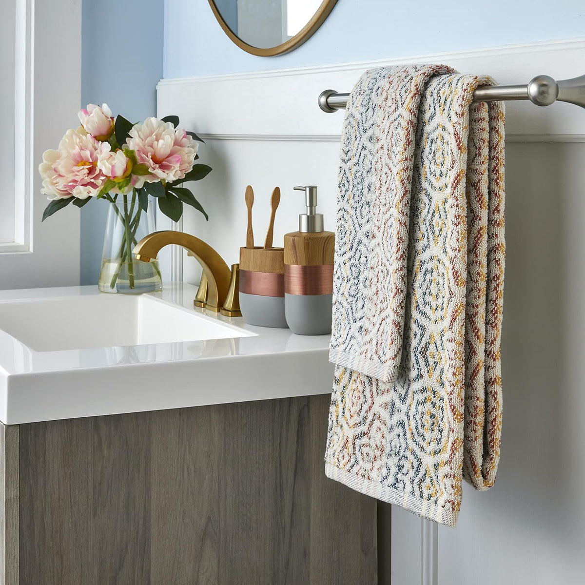 Rhapsody Hand Towel Set-2Pc, Premium 100% Cotton, Spice | 550 GSM Weight. Spa-Level Quality. Soft & Absorbent, Reversible Jacquard. for the Bathroom, Kitchen, Bar or Any Sink Space.