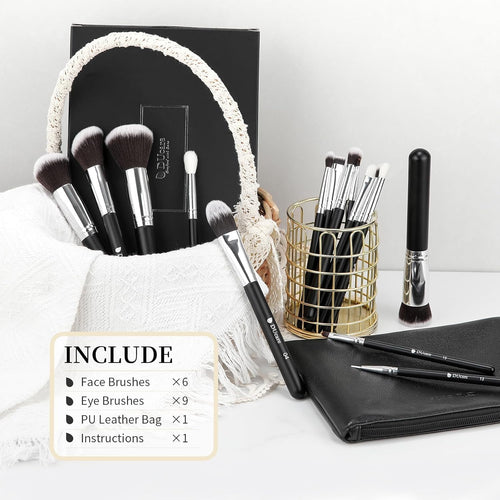 Makeup Brushes with Travel Bag 15Pcs Makeup Brush Set | Premium Synthetic Powder Foundation Contour Blush Concealer Eye Shadow Blending Liner Make up Brush Kit