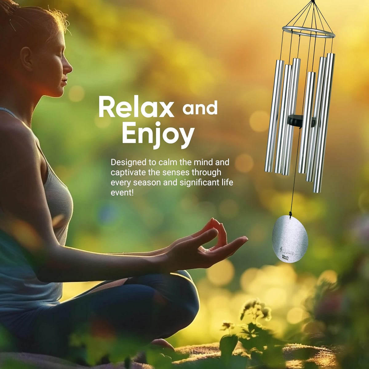 Nature’S Melody Aureole Tunes Wind Chimes – Outdoor Windchime with 6 Tubes Tuned to E Pentatonic Scale, 100% Rustproof Aluminum, Powder Finish & S Hook Hanger for Sympathy, Memorial Gift or Zen Garden