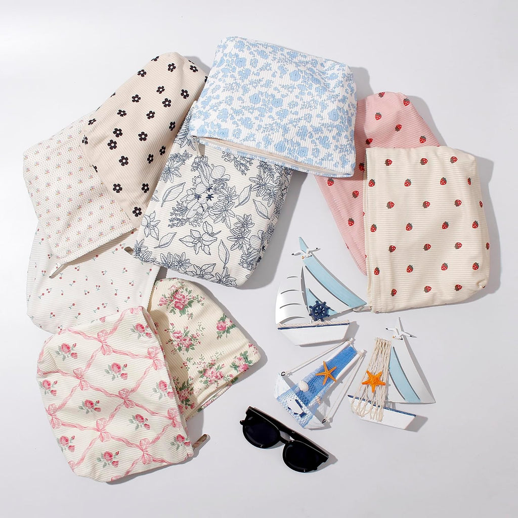 Cosmetic Bags for Women - Corduroy Cosmetic Bag Aesthetic Women Handbags Purses Smile Dots Makeup Organizer Storage Makeup Bag Girls Case Bags (Flowers-Plum Blossom)