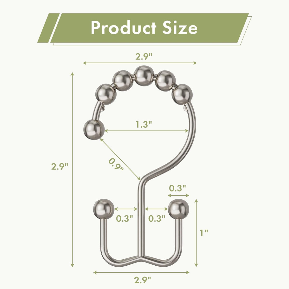 Shower Curtain Hooks, 12PCS Rust-Resistant Metal Double Shower Curtain Rings for Curtain Rolling Shower Hooks, Shower Rings for Bathroom Shower Curtain Rod, Nickel