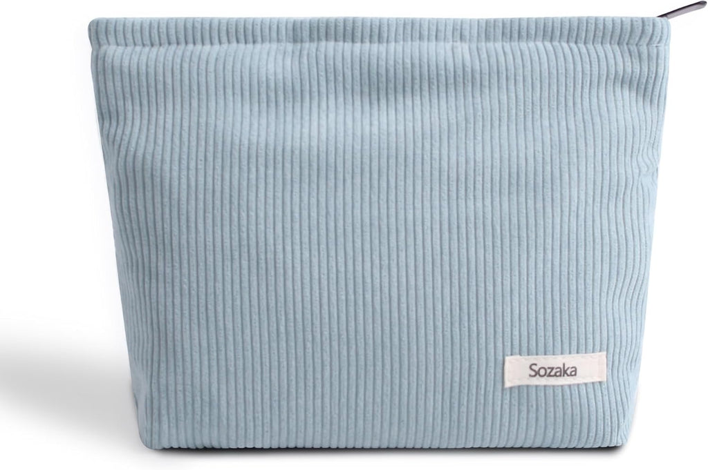 Cosmetic Bags for Women - Corduroy Cosmetic Bag Aesthetic Women Handbags Purses Smile Dots Makeup Organizer Storage Makeup Bag Girls Case Bags (Pure Light Blue)