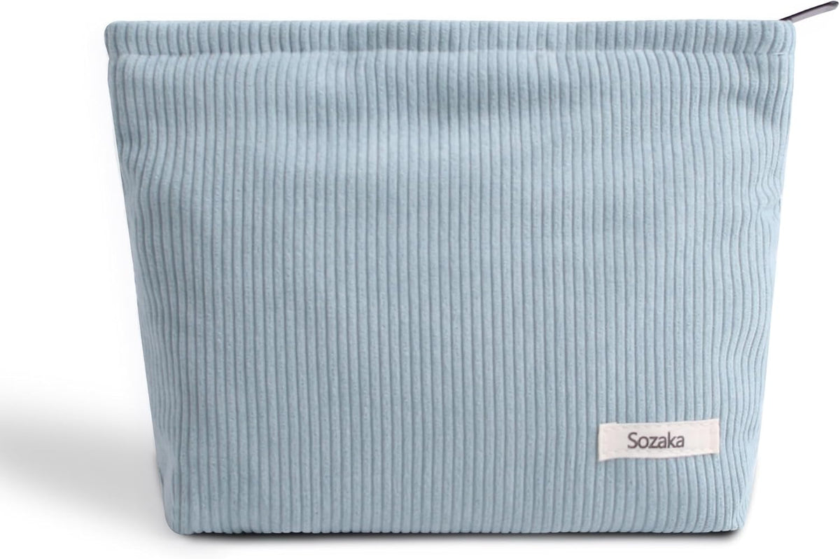 Cosmetic Bags for Women - Corduroy Cosmetic Bag Aesthetic Women Handbags Purses Smile Dots Makeup Organizer Storage Makeup Bag Girls Case Bags (Pure Light Blue)