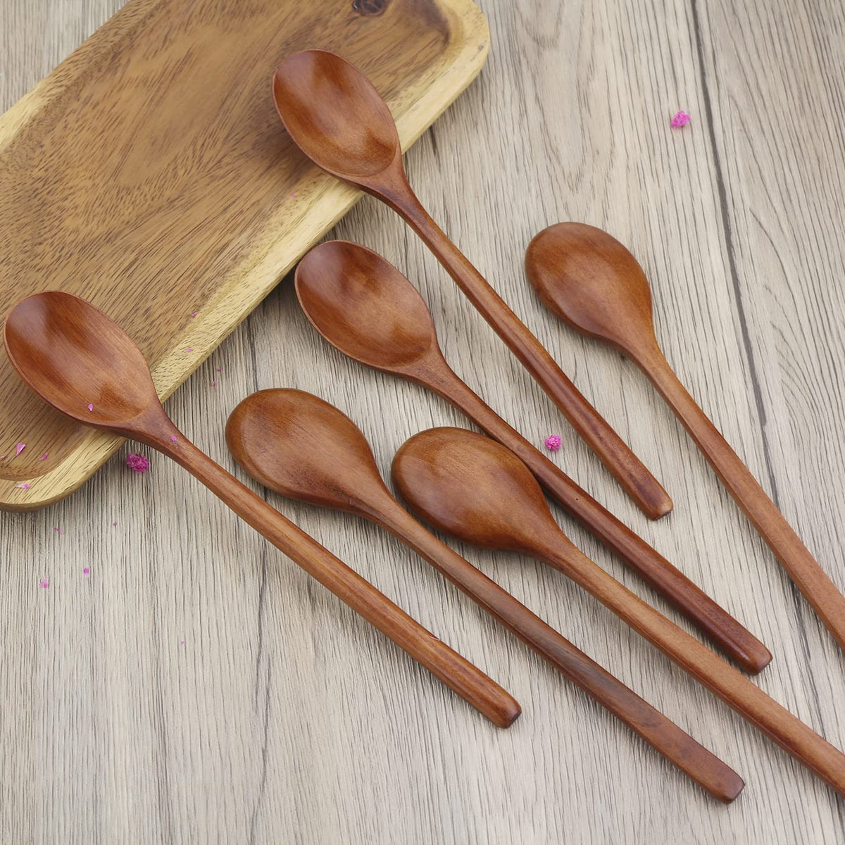 9" Korean Wooden Spoons for Eating,  6 Pieces Small Wood Spoons | Wood Spoons for Eating Made by Smooth Natural Wood with Japanese Style for Daily Meals & Stirring, Nanmu