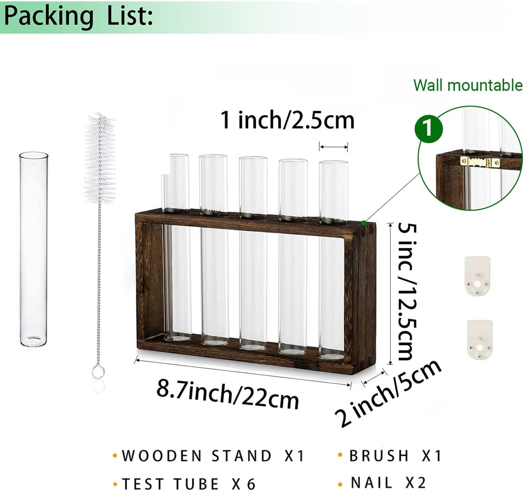Propagation Station, Plants Terrarium, Plants Lover Gifts for Women,Plant Cutting Holder Home Décor,Gifts for Women,House Warming New Home-5 Tubes-Brown