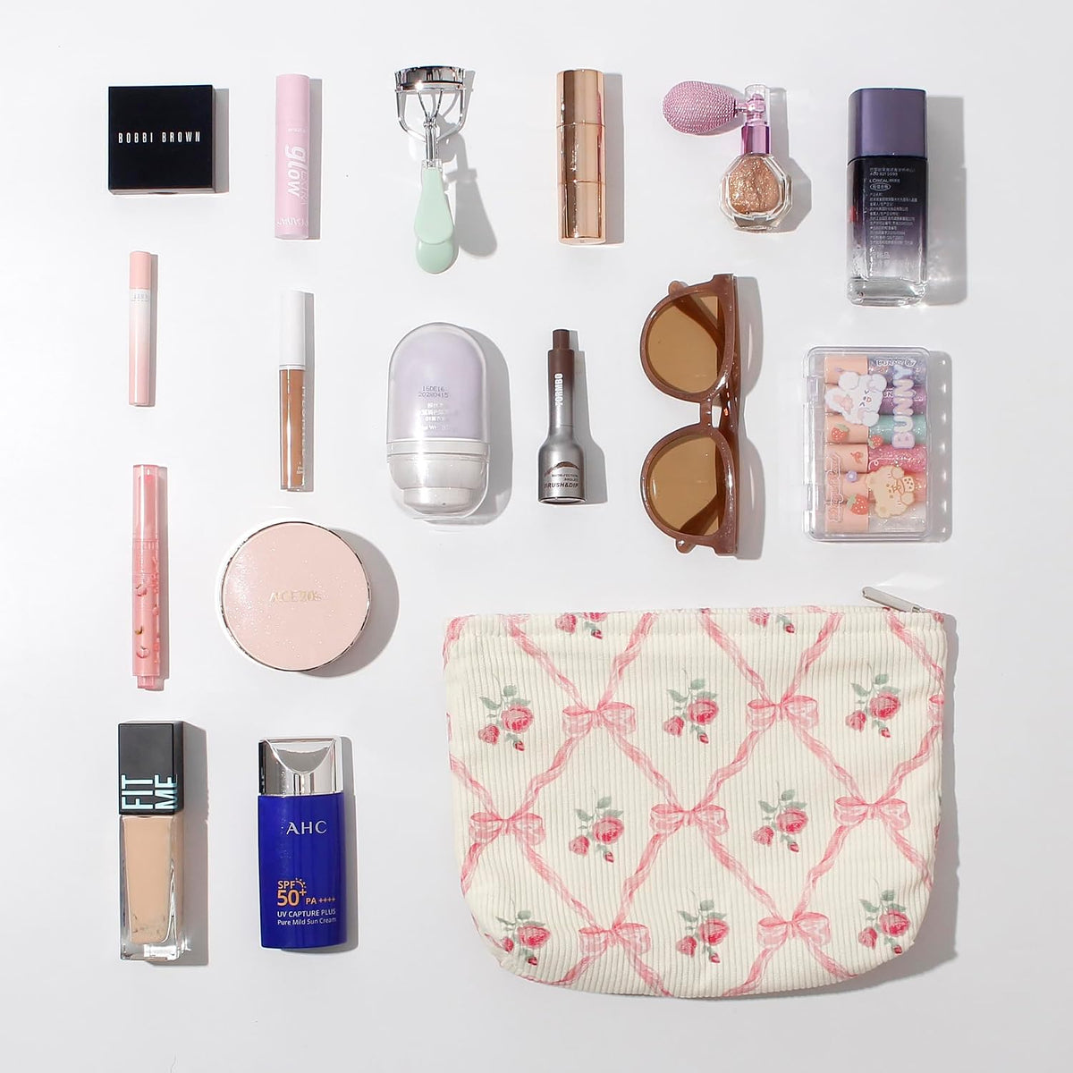 Cosmetic Bags for Women - Corduroy Cosmetic Bag Aesthetic Women Handbags Purses Smile Dots Makeup Organizer Storage Makeup Bag Girls Case Bags (Flowers-Bow)