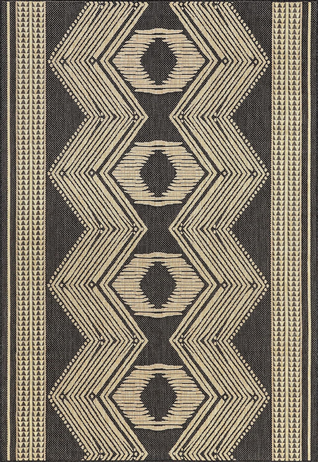 Ranya Dark Grey Geometric Indoor/Outdoor Area Rug, 5' X 8'