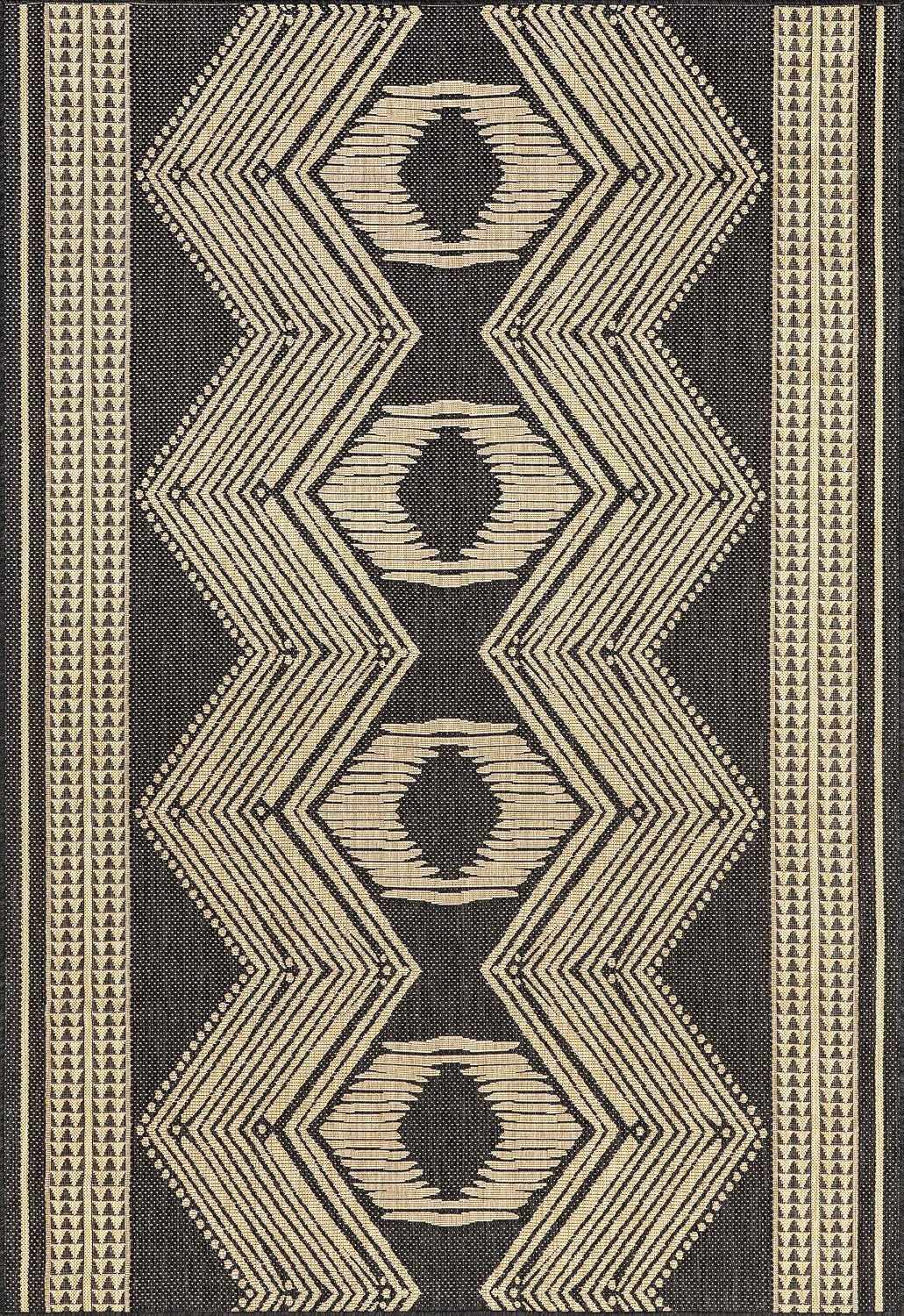 Ranya Dark Grey Geometric Indoor/Outdoor Area Rug, 5' X 8'