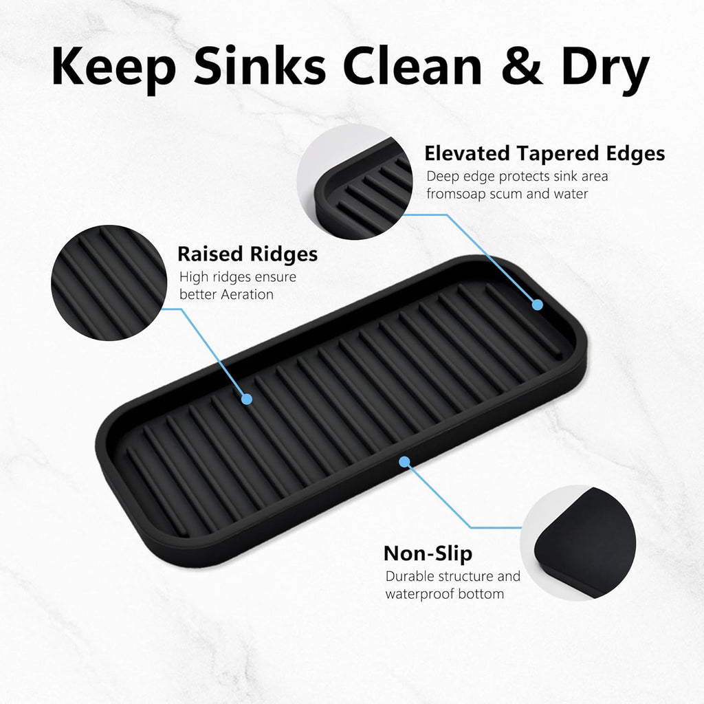 Silicone Sponge Holder for Kitchen Sink - Kitchen Soap Tray & Sponge Tray | Silicone Soap Dish, Soap Holder, Dish Sponge Holder Dish Scrubber, Soap Dispenser Tray, Kitchen Sink Organizer, 2 Pack Black