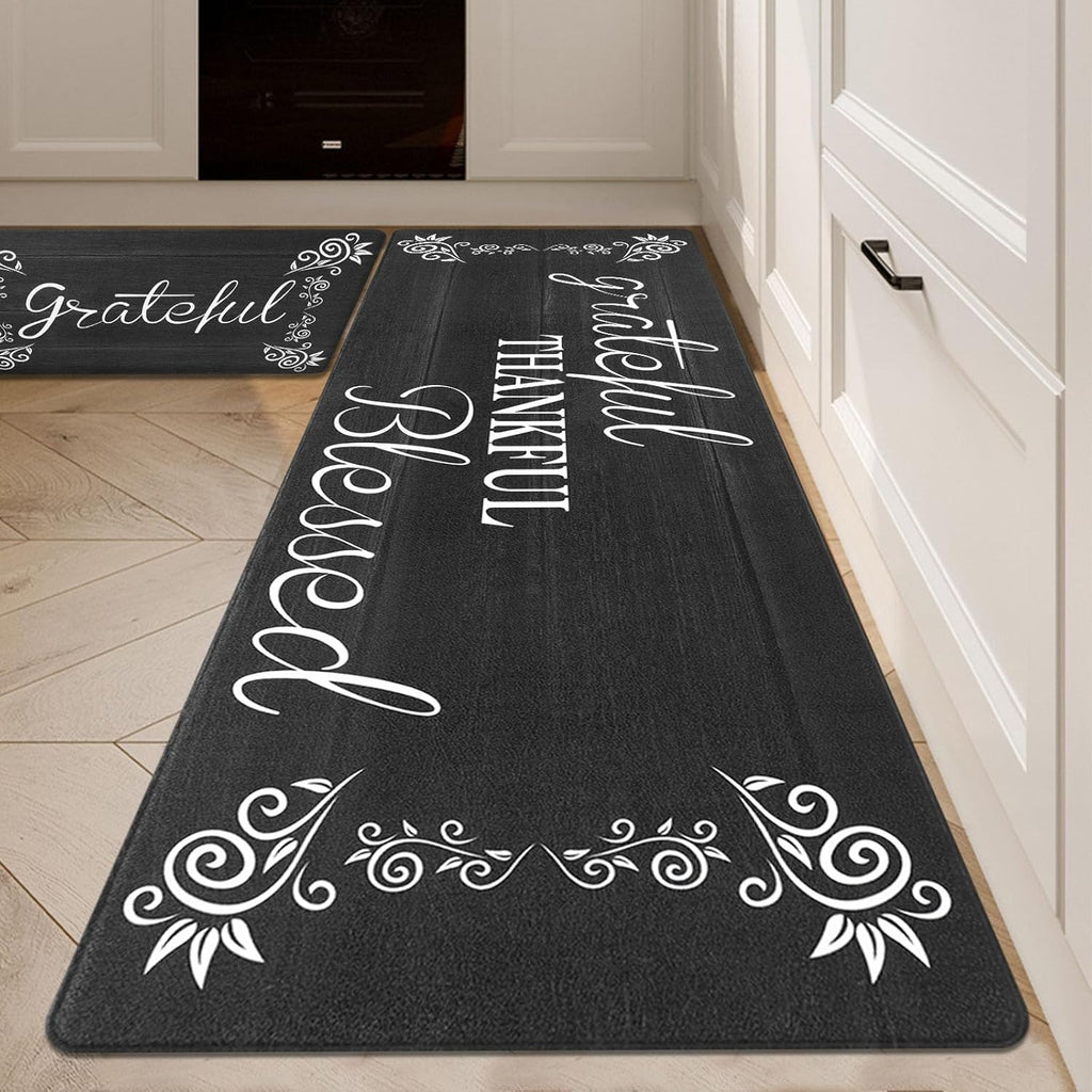 anti Fatigue Kitchen Mat Set of 2, Cushioned Kitchen Mats for Floor | Non Slip Waterproof Kitchen Rug and Runner Set, Farmhouse PVC Foam Comfort Mat Floor Carpet for Sink, Standing Desk, Laundry