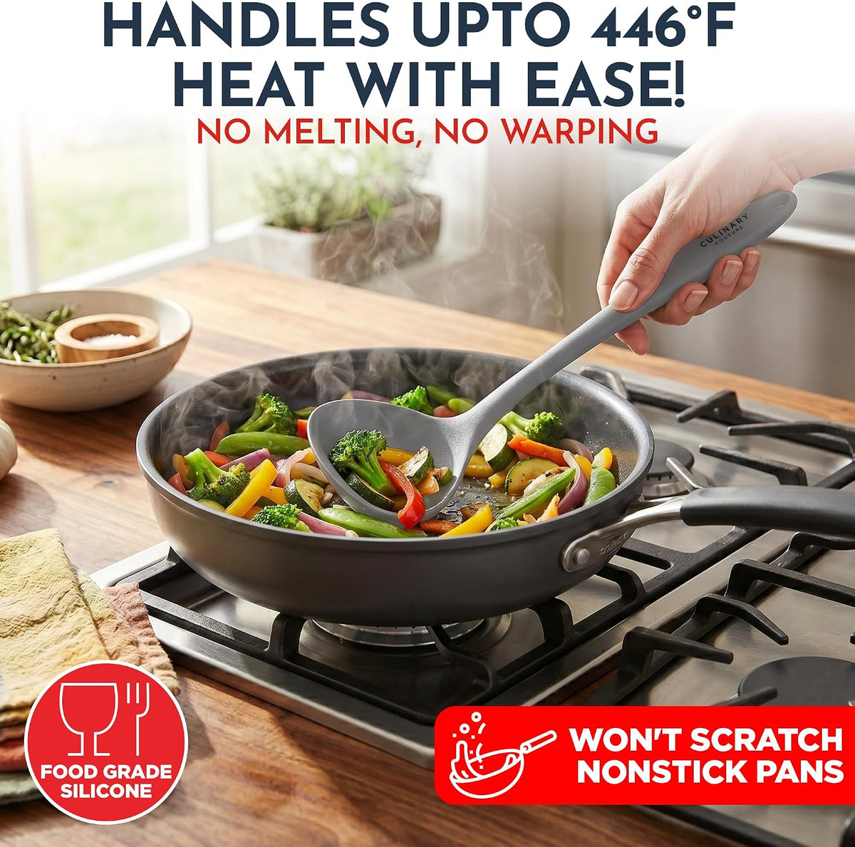 Grey Silicone Kitchen Utensils Set of 6, Non-Stick Heat-Resistant Silicone Kitchen Utensils Set with Steel Inner Core