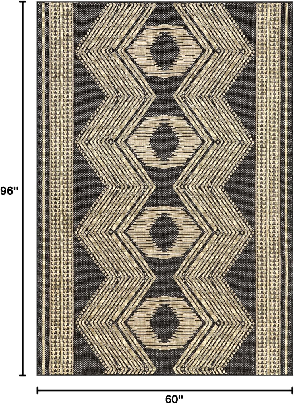 Ranya Dark Grey Geometric Indoor/Outdoor Area Rug, 5' X 8'